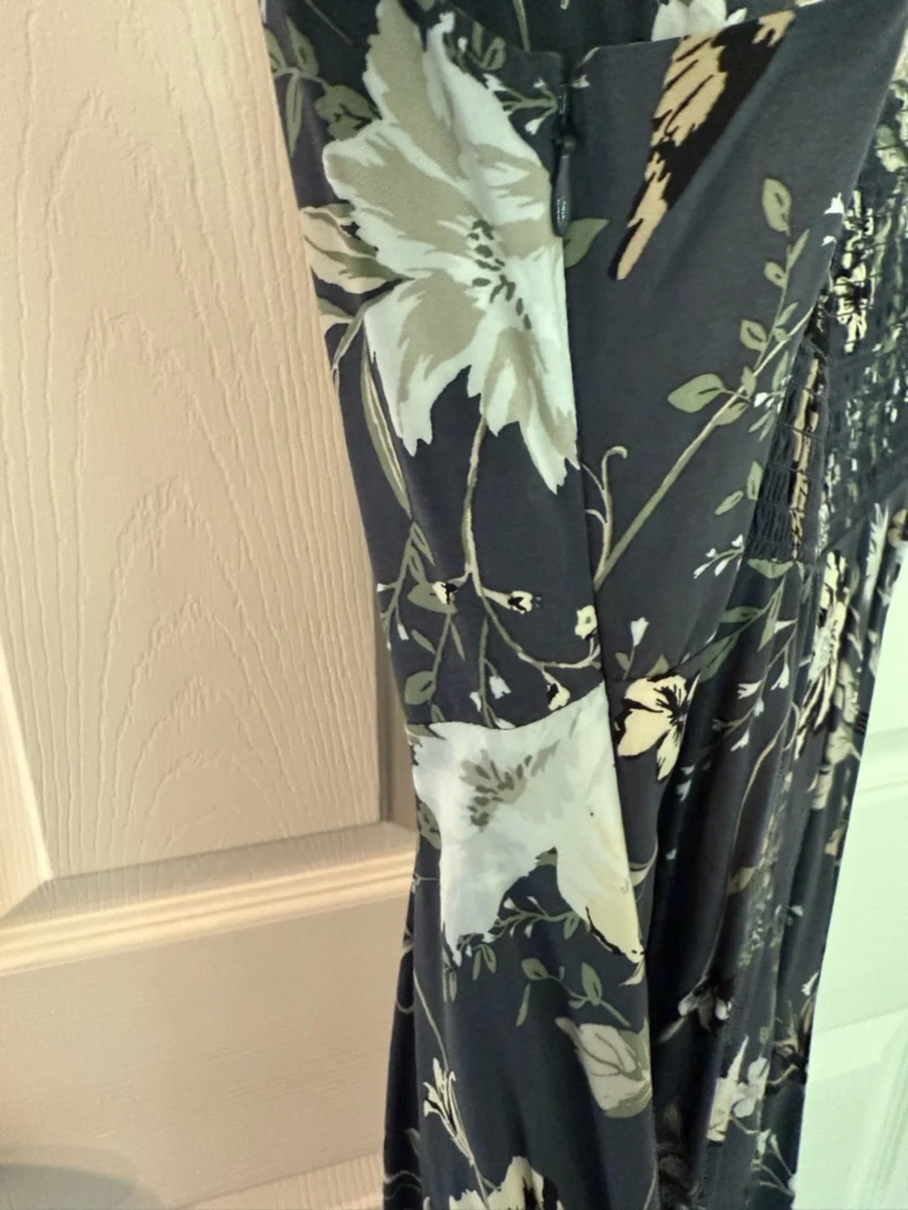Floral Noir Slip Dress with Spaghetti Straps - Picture 3 of 4